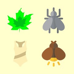 tropical vector icons set. mosquito, firefly, fig leaf and swimsuit in this set