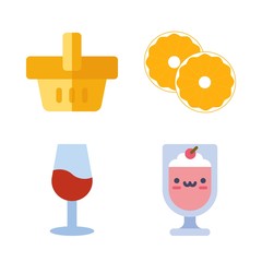 drink vector icons set. milkshake, wine glass, orange and shopping basket in this set