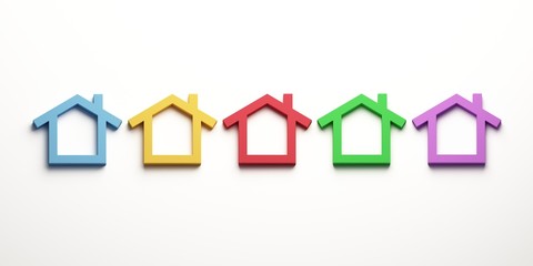 Group of Five Houses Set. 3D Render Illustration