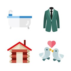 family vector icons set. costume, relax, house and love birds in this set