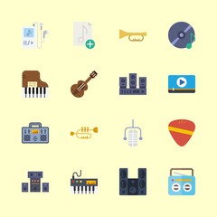 music icons set. folder, trumpeter, fm and earphones graphic works