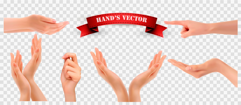 Set of hands on transparent background.Vector