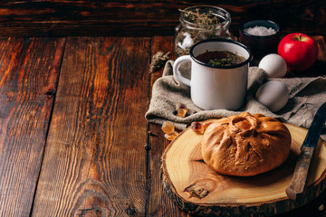 little chicken pie with herbal tea