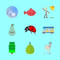 nature vector icons set. pear, cocoon, rv and ladybuy in this set
