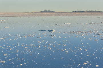 Sunset in the Salar de Uyuni near Colchani, the largest salt flat in the World UNESCO World Heritage Site - Altiplano, Bolivia