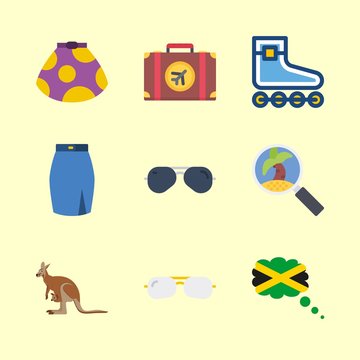summer vector icons set. skirt, suitcase, tour and jamaica in this set