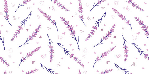 Light purple lavender repeat pattern design. Great for springtime modern fabric, wallpaper, backgrounds, invitations, packaging design projects. Surface pattern design.