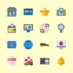 shopping vector icons set. shoes, shopping basket, discount and bow in this set
