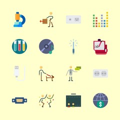 technology icons set. short, feather duster, biotechnology and cd-rom graphic works