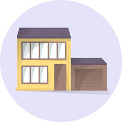 House with garage flat illustration, building facade, semi flat style with shadows, vector home icon