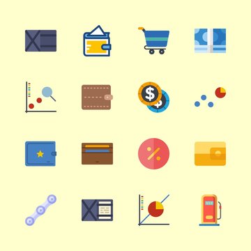 economy vector icons set. chain, wallet, gas station and line chart in this set