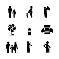 nature vector icons set. throw to catch, hug to the mother, old man and family in this set