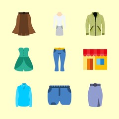 clothes vector icons set. suit, hoodie, dress and skirt in this set