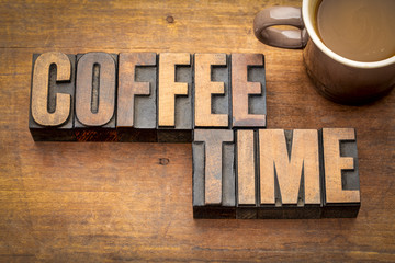 coffee time word abstract in wood type