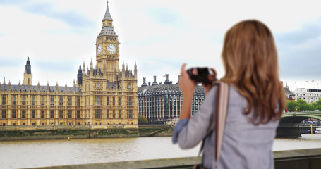 Fototapeta na wymiar Rear view of travel photographer taking picture of the Big Ben
