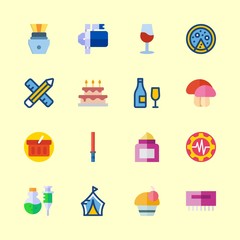 16 food icons vector set. capsule, cream, starter and wedding cake