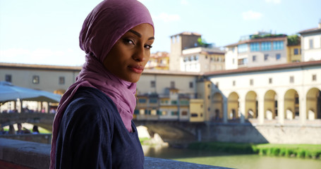 Young beautiful Muslim woman in Florence Italy posing for a portrait