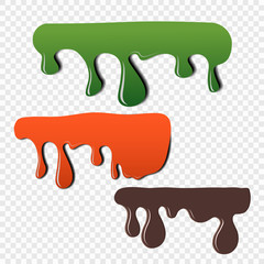 The effect of the fluidity of paint on a transparent background. Color dripping vector elements for your design.