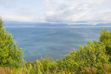 Rocky hilly coast of Kerry along the atlantic ocean in summer