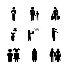 summer vector icons set. father and son, child playing basketball, husband and wife and girl in this set