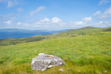 Rocky hilly coast of Kerry along the atlantic ocean in summer
