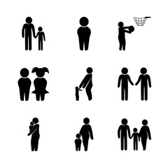 child vector icons set. boy and girl child, mother and child, father and son and brother in this set
