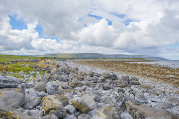 Mountain on the horizon of national park the Burren in Ireland