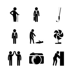 man vector icons set. business man, push, old man and camera in this set