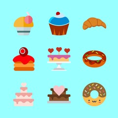 cake icons set. kruassan, eclair, bride and party graphic works