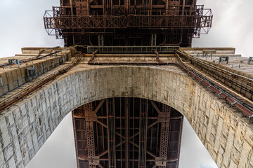New York City / USA - JUL 27 2018: Queensboro Bridge looking up view