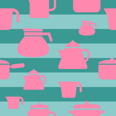 Pink Kitchen tools icon seamless pattern green background
