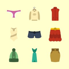 9 clothes icons vector set. skirt, winter hat, dress and vest