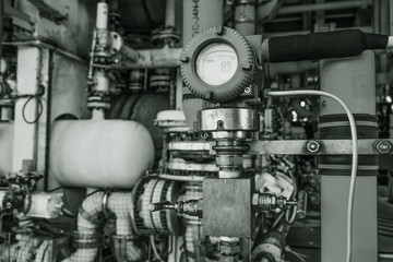 Obraz premium Pressure transmitter, and temperature transmitter for measurement and monitor data of oil and gas process.Install on oil and gas pipe line.Black and white.