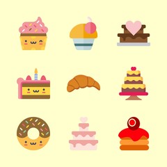 cake vector icons set. cupcake, kruassan, piece of cake and crepe in this set