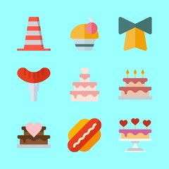 eat vector icons set. wedding cake, cone, hot dog and bell in this set