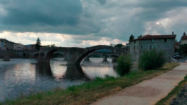 Timelapse of old broken bridge in Brives-Charensac (Haute-Loire)
