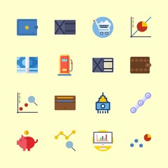 16 economy icons vector set. line graph, money icons, line chart and chain