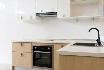 Modern kitchen interior. Design concept with new stainless steel appliances.