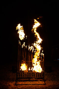 Pyrophone fire organ at night playing music