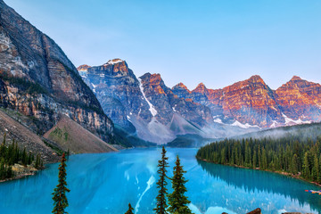 Sunrise Over the Canadian Rockies at Moraine Lake in Canada