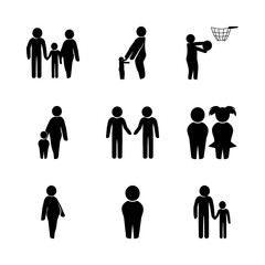 child vector icons set. boy and girl child, father and son, family and mother and child in this set