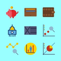 economy vector icons set. wallet, line chart, skyscraper and savings in this set
