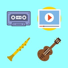 music vector icons set. video player, spanish guitar, oboe and cassette in this set