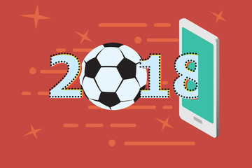 Obraz premium Soccer game and mobile phone with Flat line design for poster website cover artwork