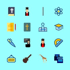school vector icons set. male teacher in class, ruller, pen and physics in this set