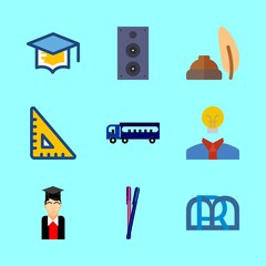 education vector icons set. marketing logo, quill, idea and set square in this set