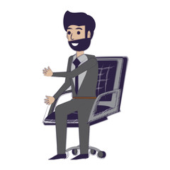 cartoon businessman sitting on office chair over white background, vector illustration
