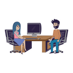 cartoon designer man and woman at the office over white background, vector illustration