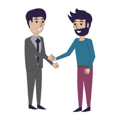 Businessman and man shaking hands firmly over white background, vector illustration