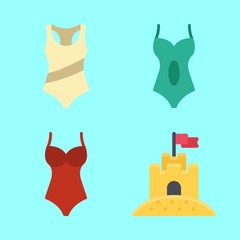 beach vector icons set. sand castle and swimsuit in this set